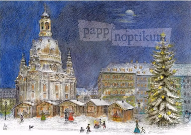 Calendario dell'Avvento della Frauenkirche di Dresda – Motivo del mercatino di Natale