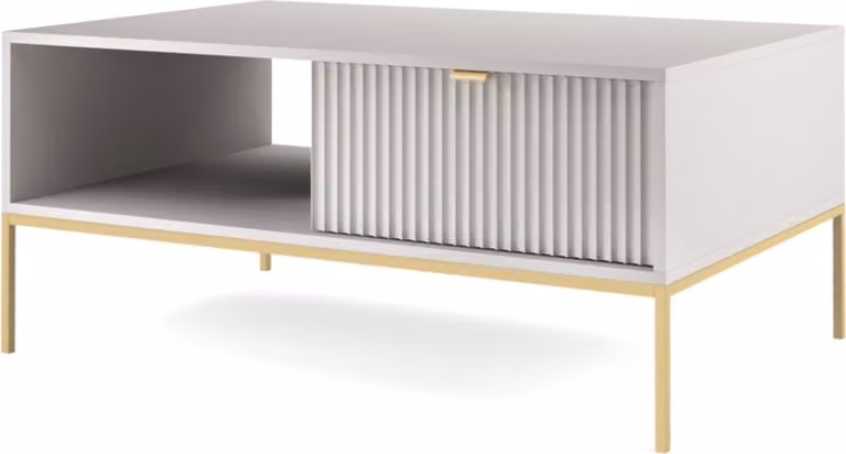 Tavolino con 1 cassetto e 1 ripiano, colore grigio, struttura dorata