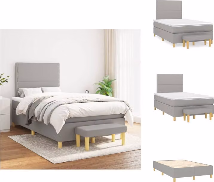 vidaXL Letto a molle con materasso in tessuto grigio chiaro 120x200 cm - Letti & strutture letto