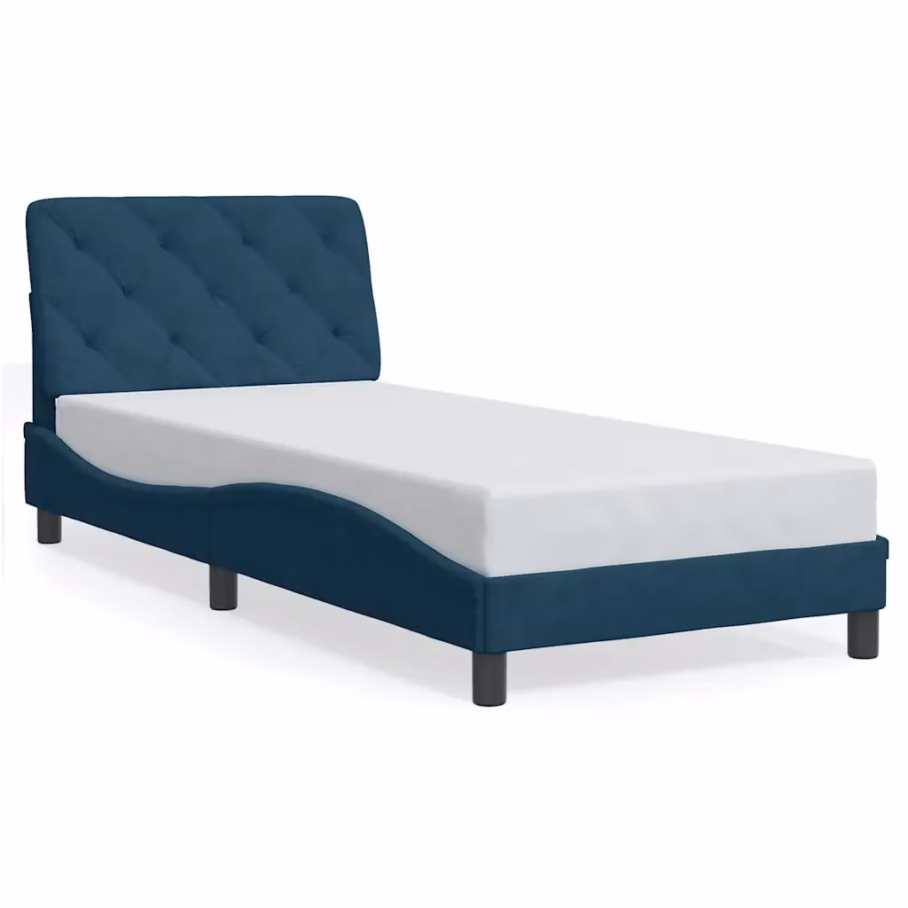 Letto moderno vidaXL con materasso in velluto blu e bianco L/P/H: 90 x 190 cm – 2