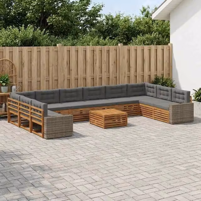 Set di divani da giardino vidaXL in legno di acacia massello, 11 pezzi, marrone e grigio