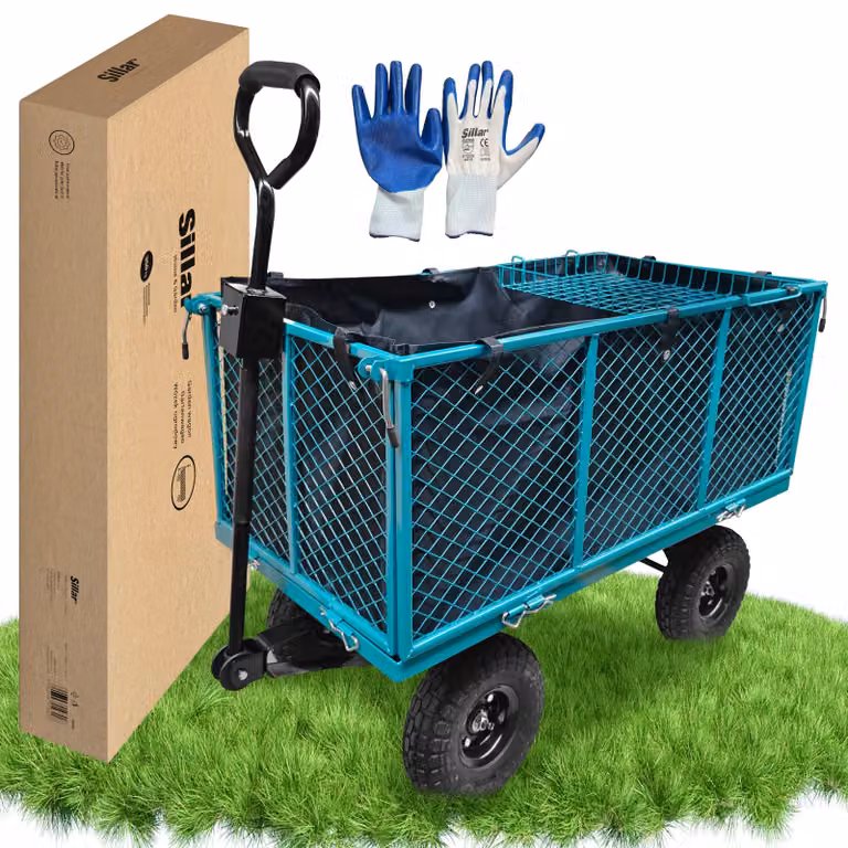 Carrello da giardino pieghevole Sillar da 350 kg con ruote pneumatiche, capienza 200 litri