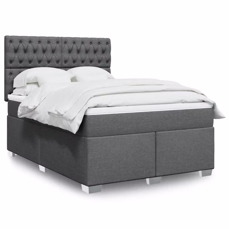vidaXL Letto Ibrido con Materasso e Giroletto a Molle in Tessuto Grigio e Bianco L/P/H: 160 x 200 x 150,5 cm