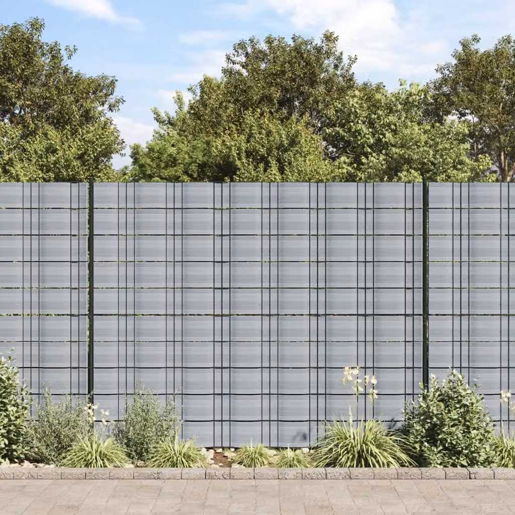 Set di 10 schermi privacy per giardino vidaXL in PVC grigio, L: 252,5 cm, H: 19 cm