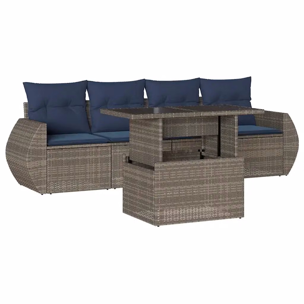 Set da giardino vidaXL composto da 5 pezzi con cuscini in polyrattan e struttura in metallo, colore grigio e blu – 2