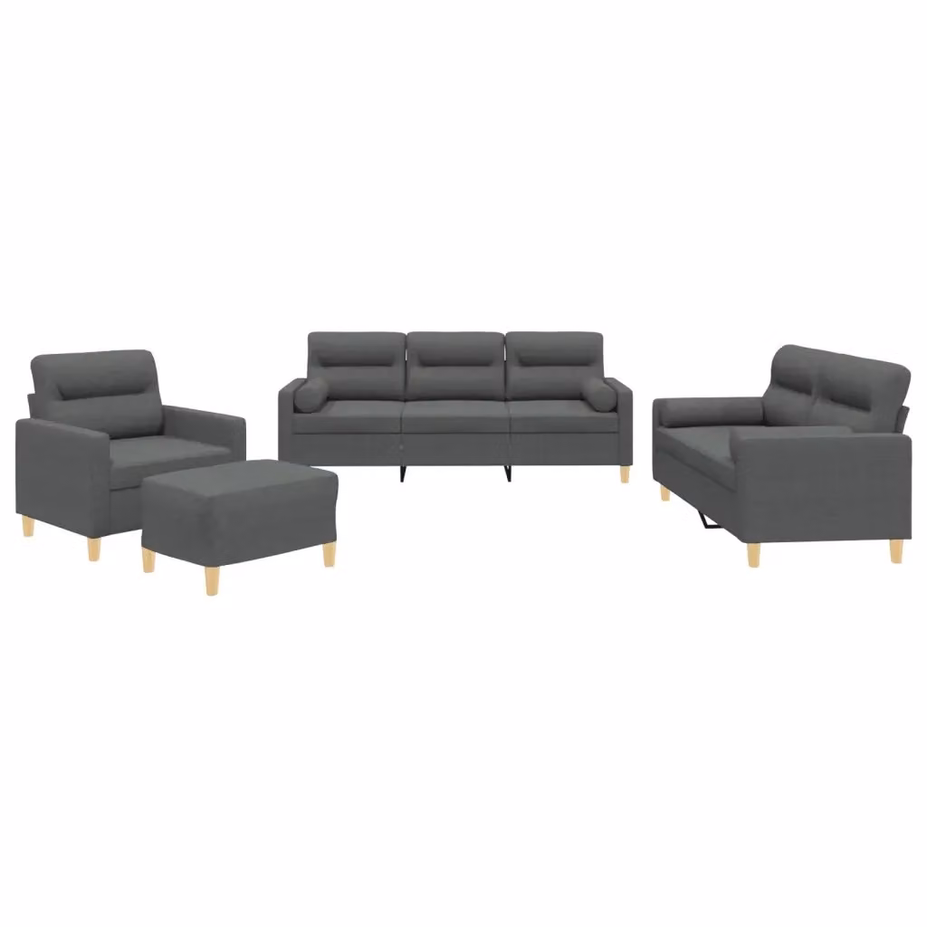 vidaXL Set di Divani 4 Pezzi Moderno in Tessuto Grigio con Cuscini e Ottoman – 2
