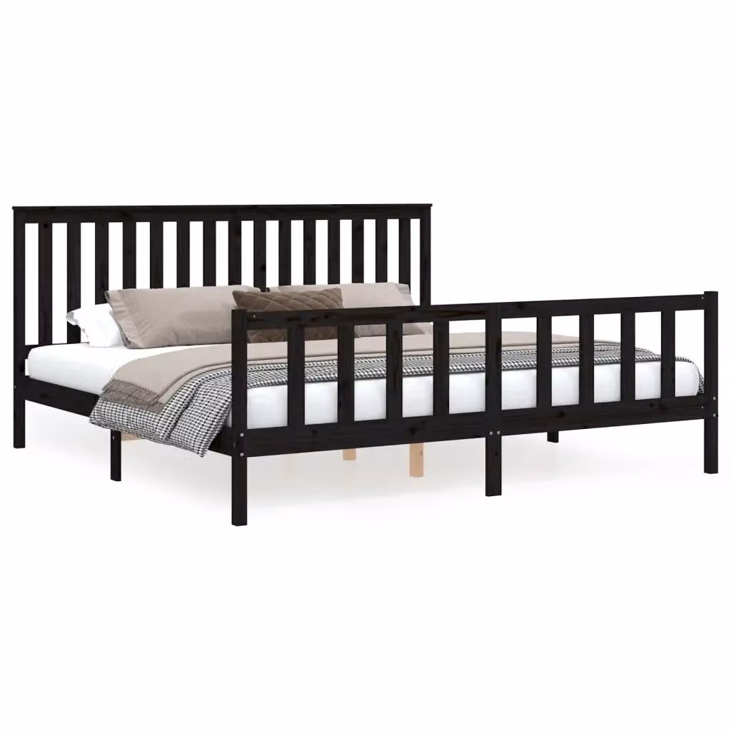 Letto con Testiera in Legno Massello di Pino vidaXL Nero 200x200 cm – 2