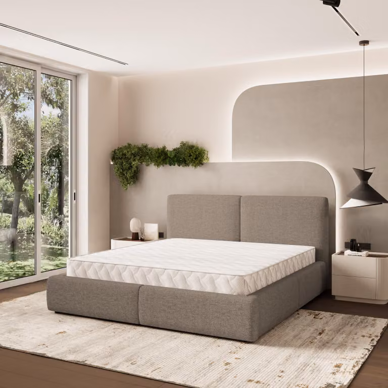 Letto imbottito Masseno FELURO NV 200x200 cm, letto imbottito con contenitori - Marrone, NEVE 16