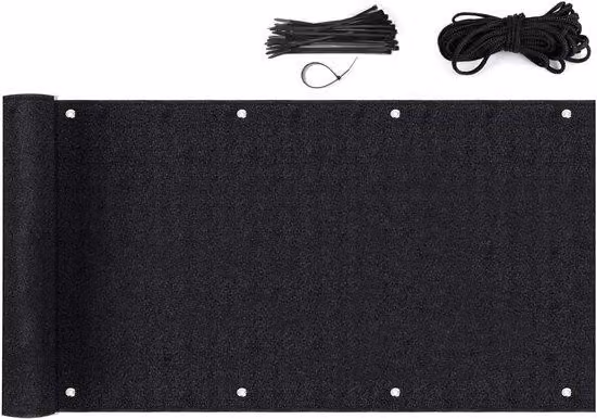 Tenda da balcone, protezione dal vento e dai raggi UV, privacy al 100%, con passanti, fascette in nylon e corda, 90 x 400 cm, nera
