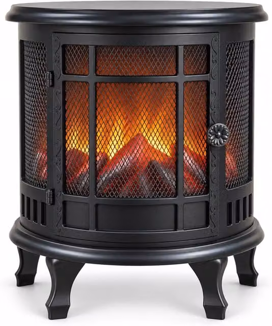 Caminetto Decorativo a LED con Effetto Fiamma Realistico, Lampada Ornamentale a Batteria Senza Calore, Design Vintage 30,5x16x35,5 cm