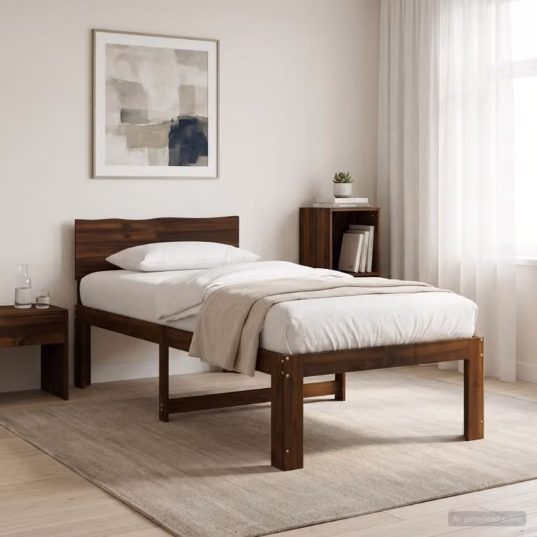 Letto Singolo con Testiera ROSTOCK vidaXL in Legno di Acacia Marrone Scuro L/P/H: 205.5 x 90 x 140 cm