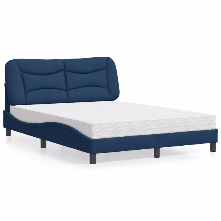 Letto con Materasso Hvar vidaXL Blu e Bianco in Tessuto L/P/H: 140 x 200 cm
