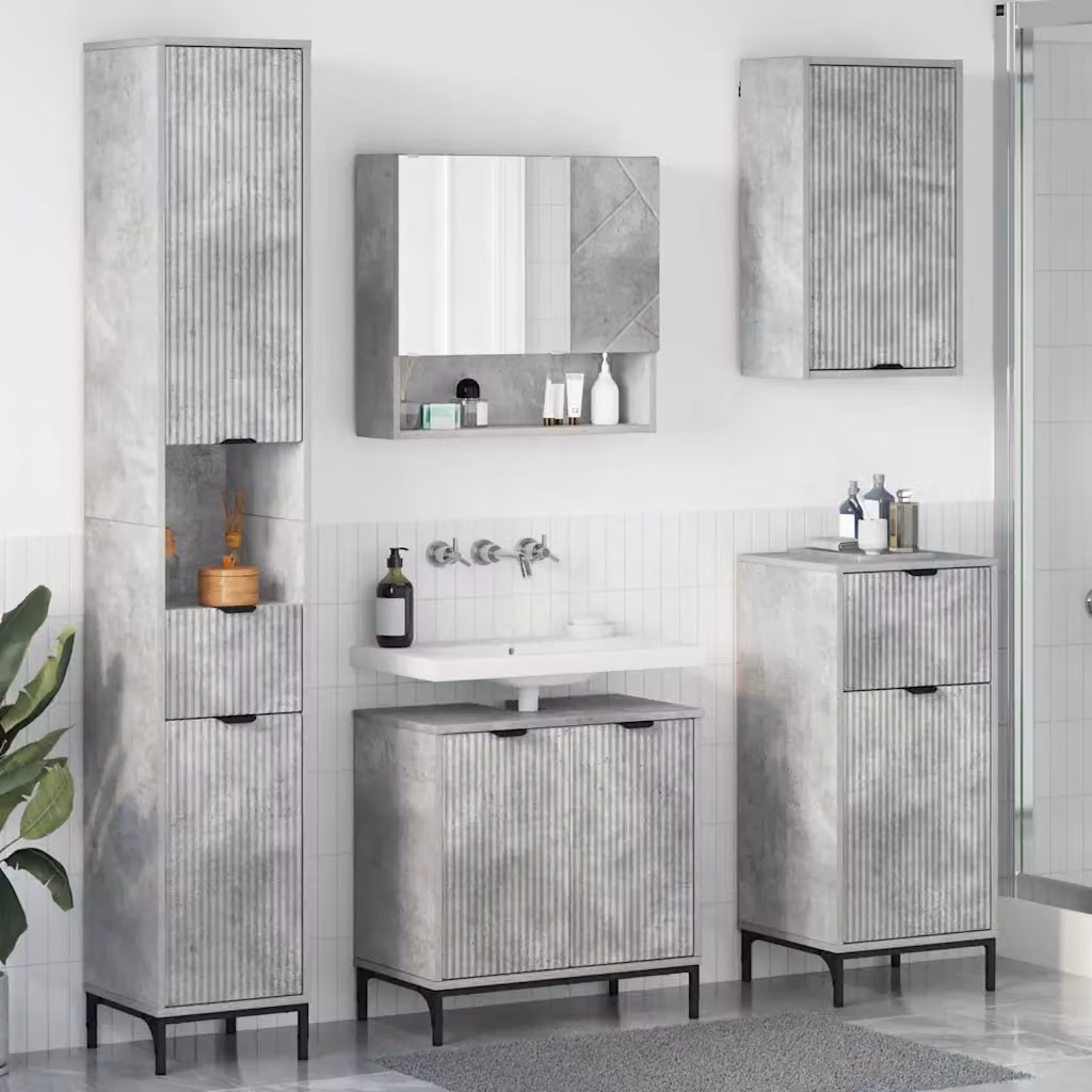 Set di mobili da bagno moderni vidaXL in grigio con base lavabo, pensile e colonna alta – 1