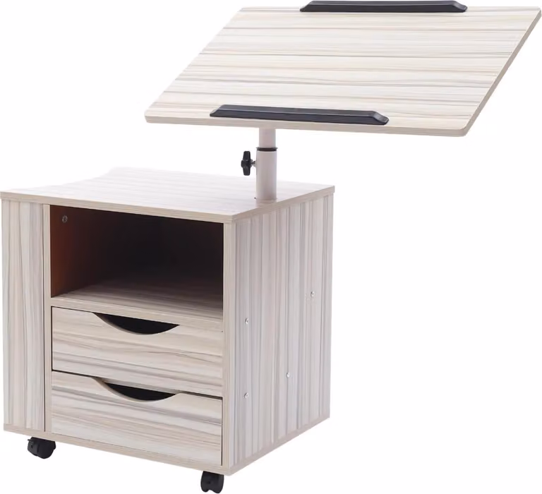 Comodino / tavolino - Con cassetti - Regolabile - Mobile - MDF + struttura Acciaio al carbonio - Bianco