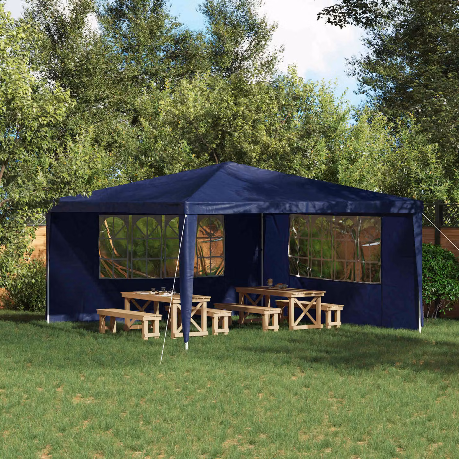 Set di 2 pareti per tenda da festa vidaXL in PE e acciaio, Blu, L 400 cm x H 195 cm