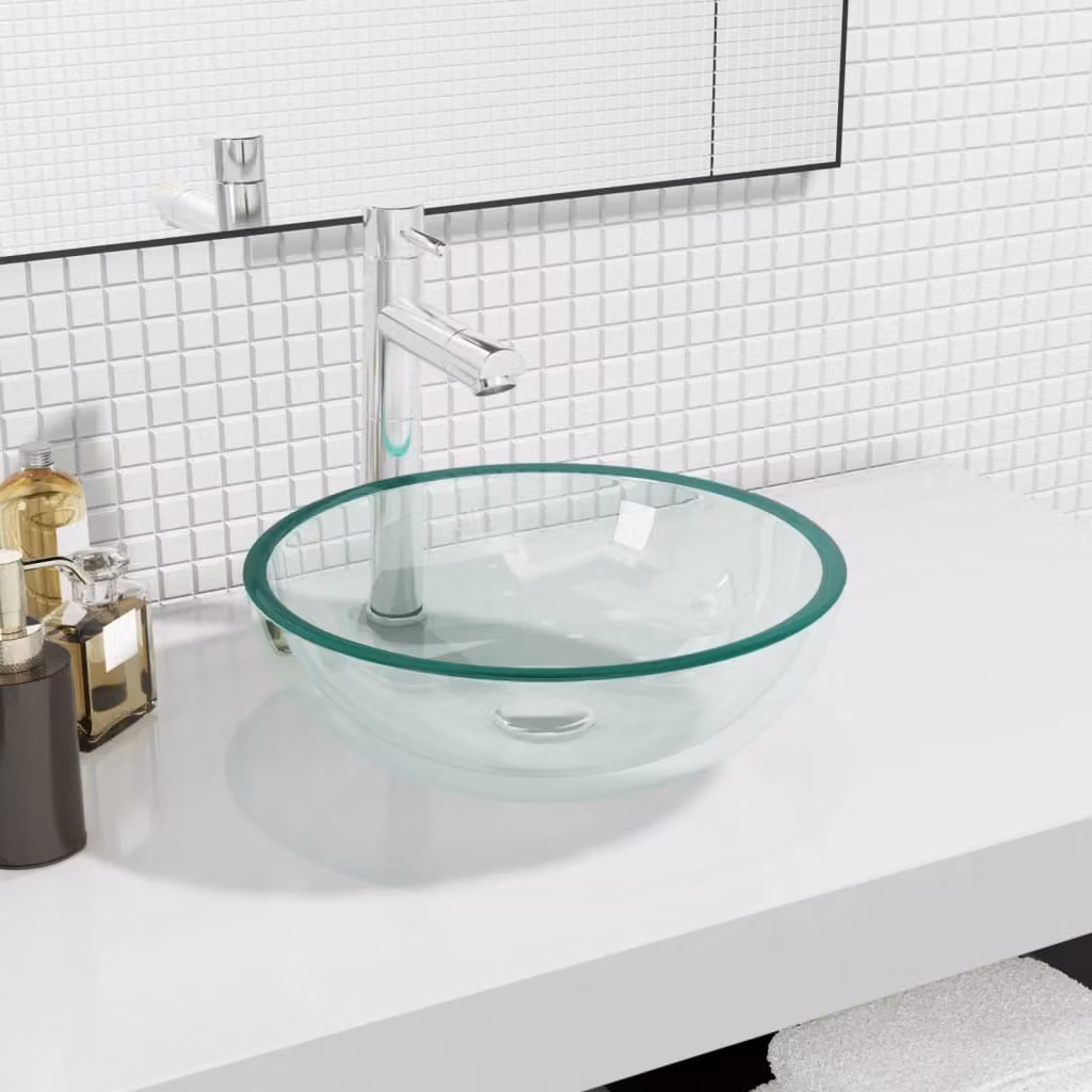 The Living Store Lavabo in vetro temperato 35x12 cm Trasparente