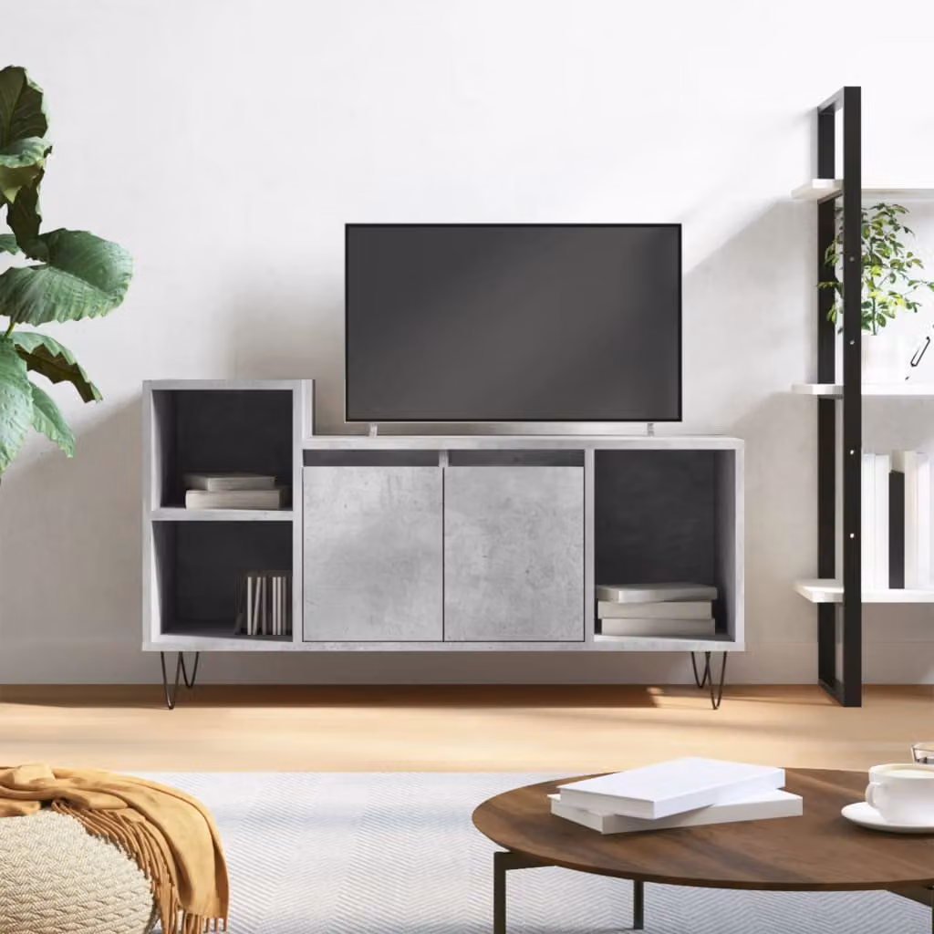 Mobile per TV moderno vidaXL in legno e metallo, Grigio, L 100 cm x P 35 cm x H 55 cm