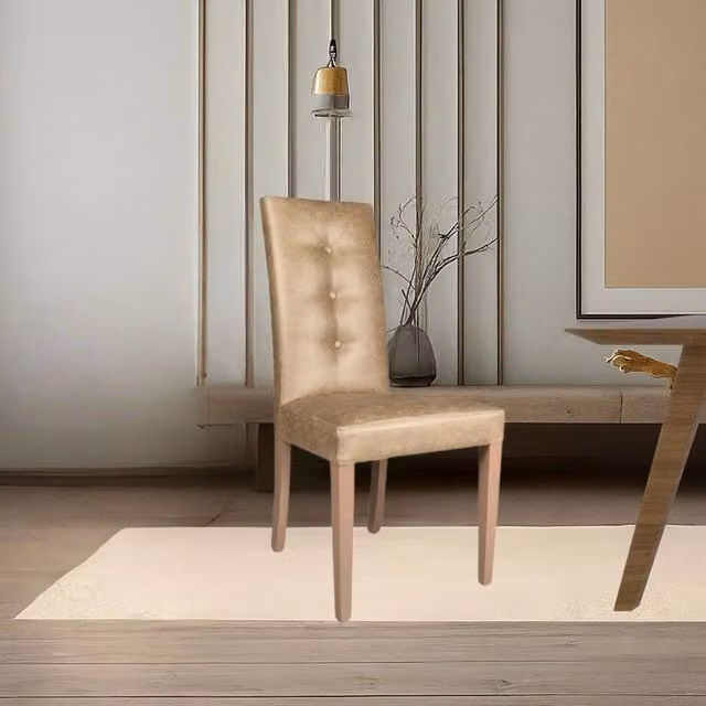 Set di 2 sedie Montecarlo con 3 bottoni in tessuto manila colore camel e struttura in legno – 1