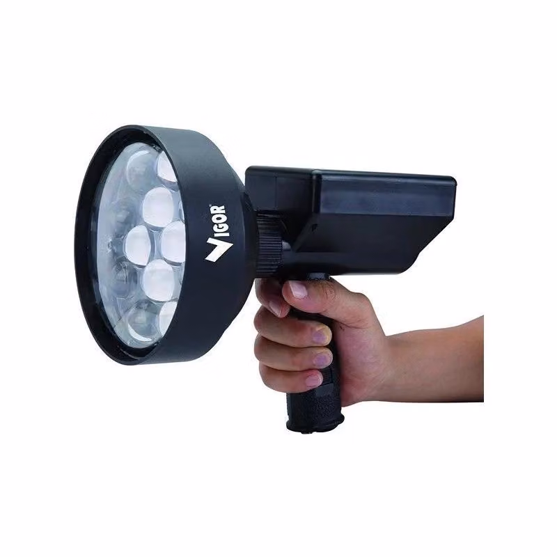 Vigor 3428055 Faro LED Ricaricabile Nero per Censimento Notturno Animali, 36W, 2500lm, 12 LED con Batteria al Litio 2.6Ah – 2