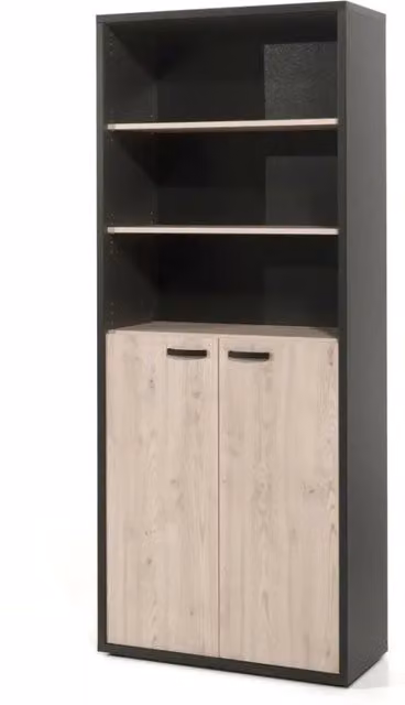 Biblioteca da ufficio DEPÉ – 2 porte e scaffali – Rovere chiaro e Nero – L90 x H216 x P40 cm