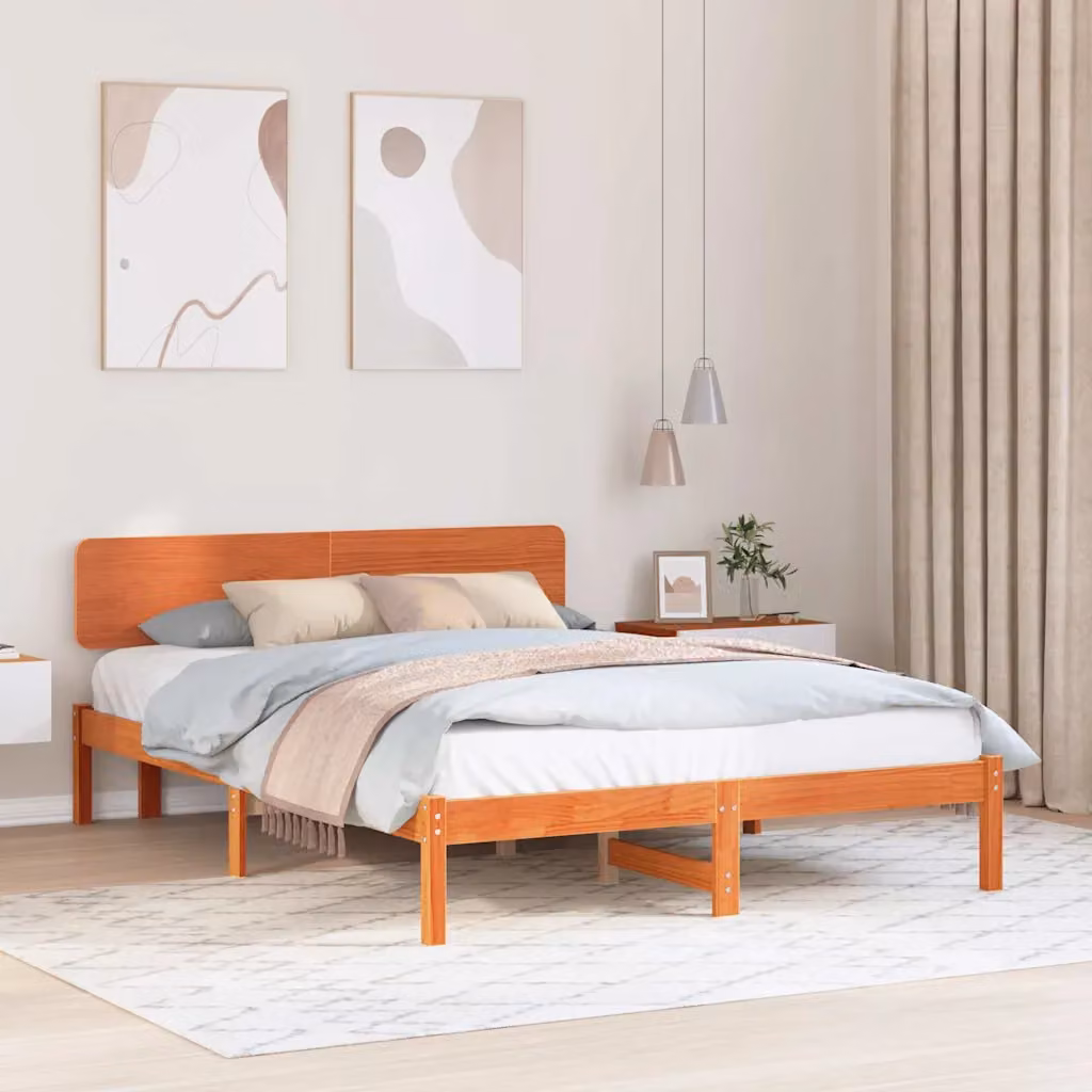 Struttura del letto in pino massello vidaXL, Marrone cerato, 200 x 200 cm – 1