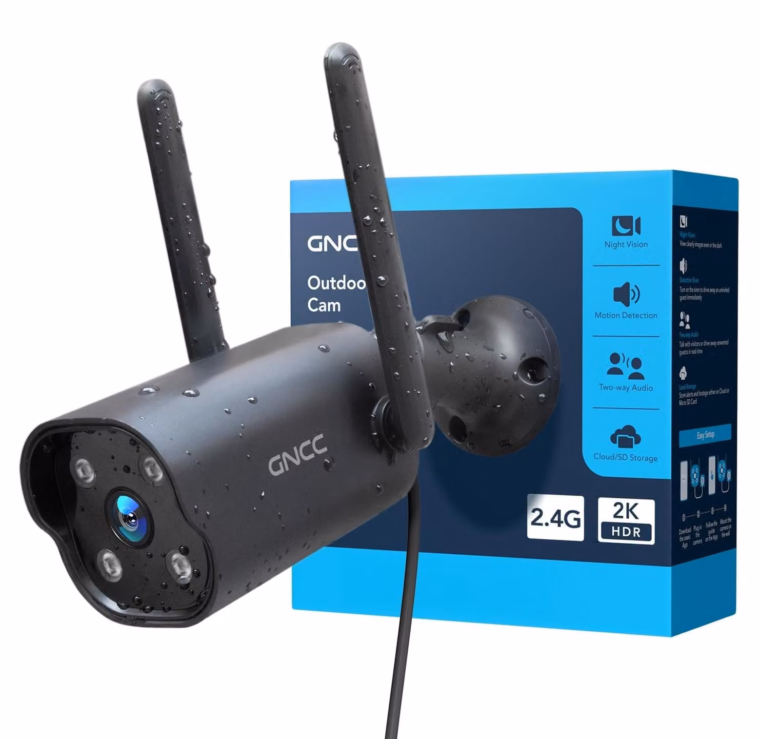 Telecamera di sicurezza esterna Wi-Fi 2K - Telecamera esterna con visione notturna - 2,4 GHz - Notifiche di movimento