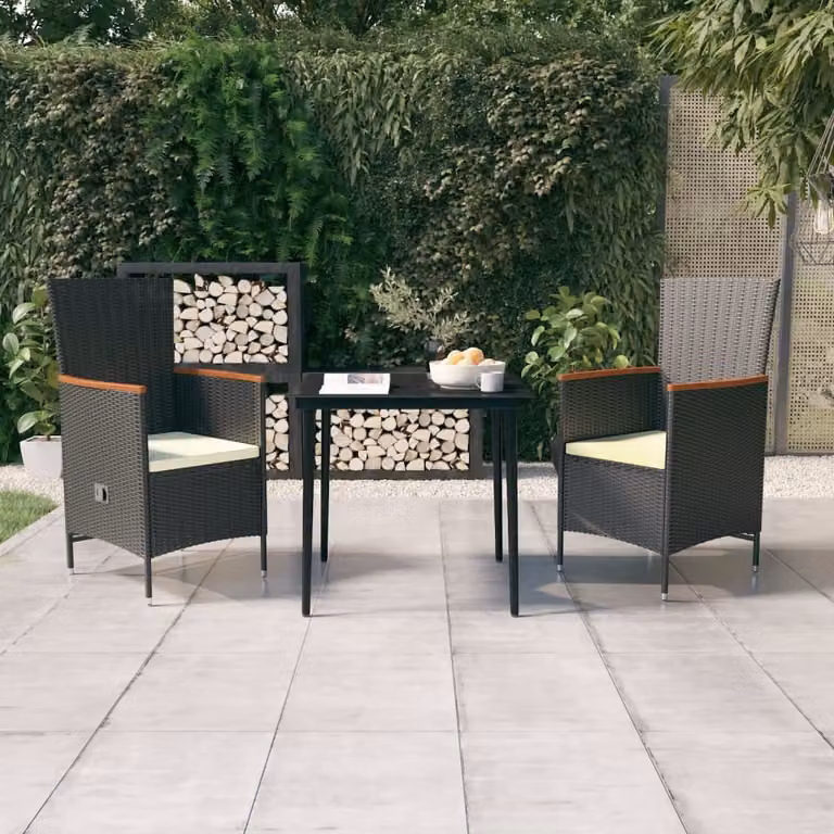 The Living Store Set da pranzo da giardino 3 pezzi con cuscini nero