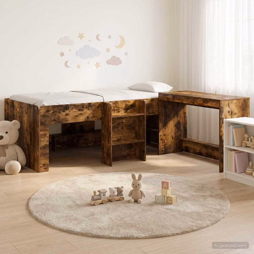 Maison Exclusive - Letto a soppalco con scrivania per bambini, 2 pezzi, legno di quercia affumicata