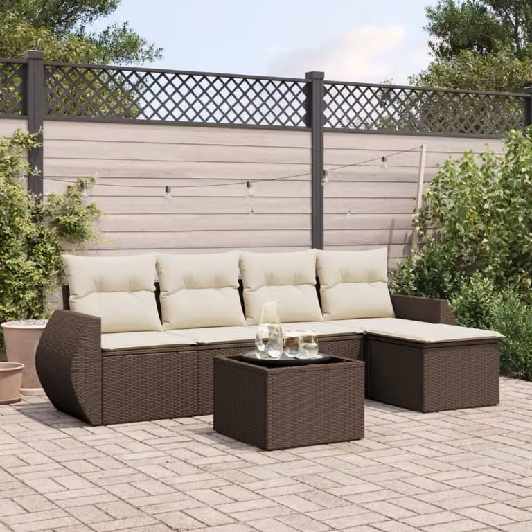 Maison Exclusive - Set Divano da Giardino 6 pz con Cuscini Marrone in Polyrattan