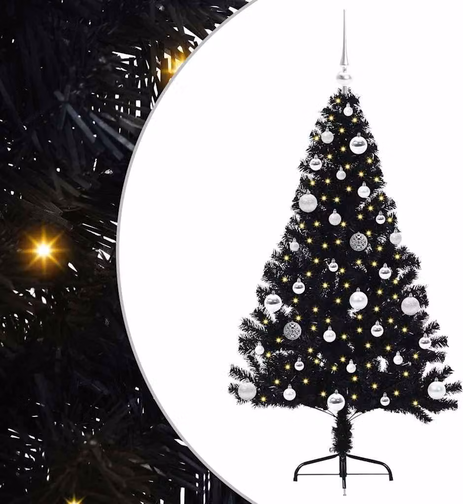 Albero di Natale artificiale con luci integrate Nero 150 cm PVC