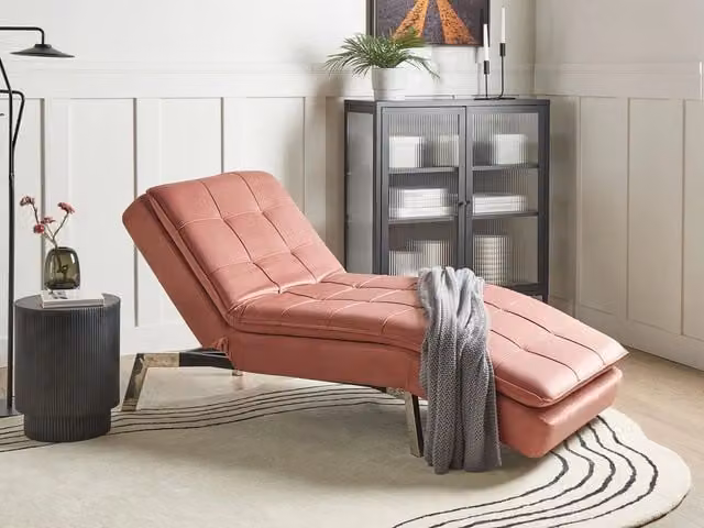 Chaise longue BELIANI in velluto rosa con schienale regolabile e design modern glamour L/P/H: 179 x 76 x 93 cm – 1