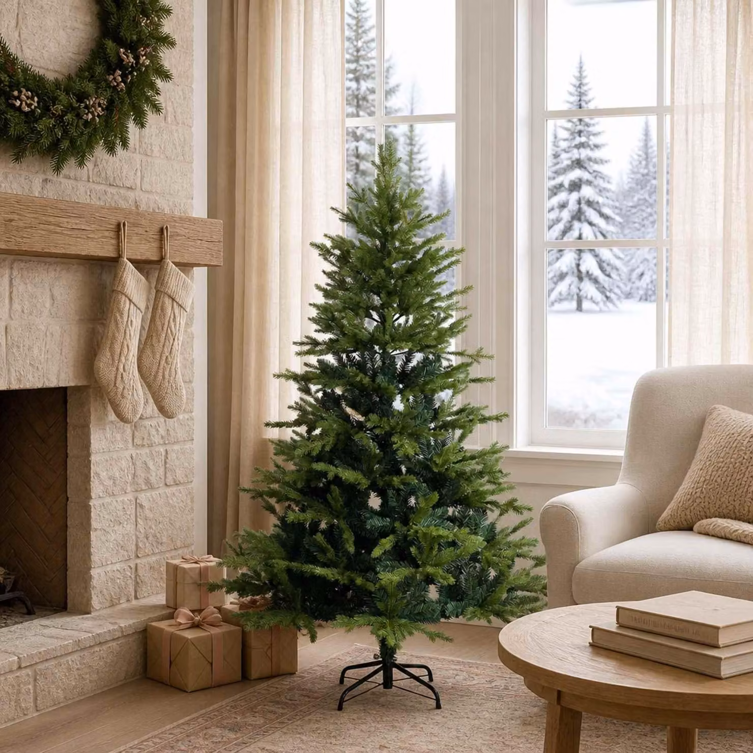 Albero di Natale artificiale pieghevole, altezza 120 cm, realizzato in PVC e metallo