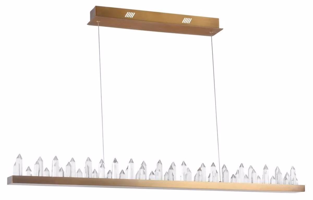 Lampada a sospensione LED Casa Padrino, con struttura in metallo color ottone e elementi in vetro di cristallo, dimensioni 115 x 9 x 10,4 cm