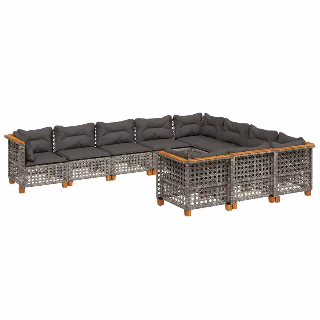 Set Divano da Giardino a Forma di U vidaXL in Polyrattan Grigio con Cuscini e Struttura in Legno di Acacia – 2