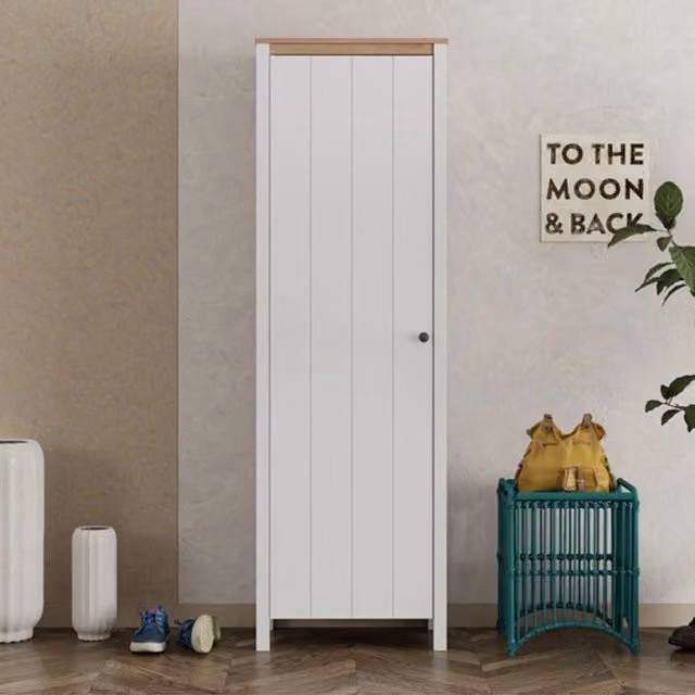 Wanaka DMORA Mobile da Ingresso Moderno con 4 Ripiani, L: 60 cm, P: 40 cm, H: 191 cm, Bianco e Rovere – 1