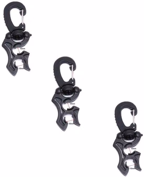 Supporto per corda da immersione - Nylon/acciaio inossidabile - Rotazione a 360 gradi - Clip a sgancio rapido - Per doppie corde, lunghezza 10 cm