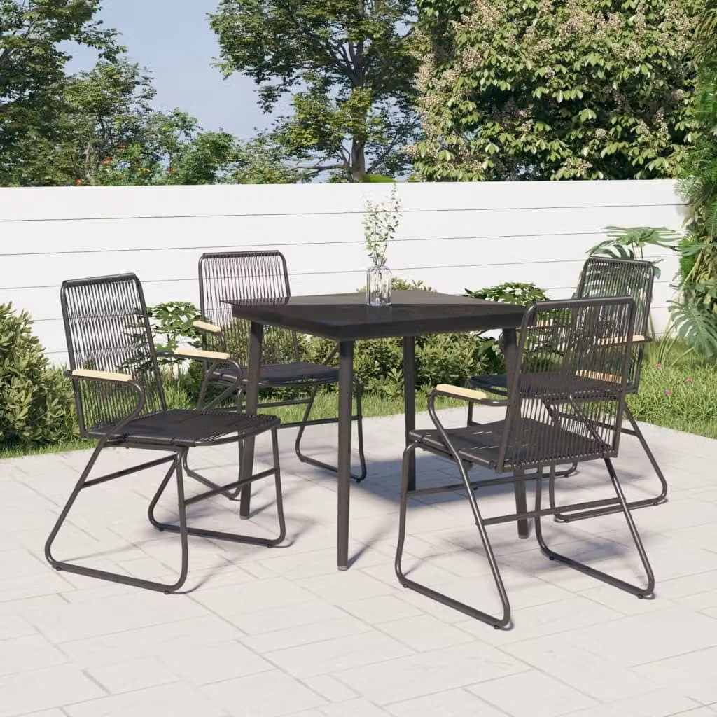 The Living Store Set da pranzo da giardino 5 pezzi in rattan PVC nero