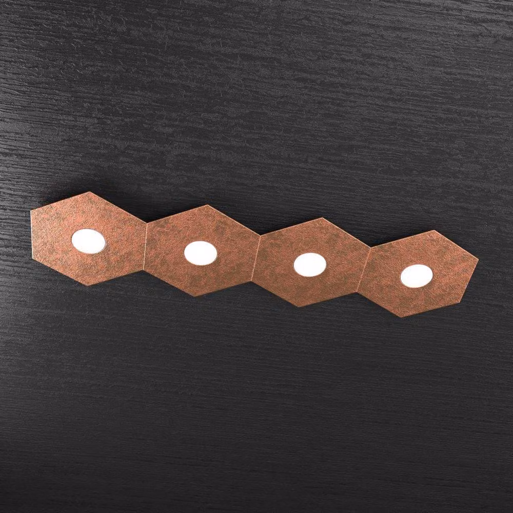 Plafoniera Moderna Hexagon Metallo Foglia Rame 4 Luci Led 12X4W