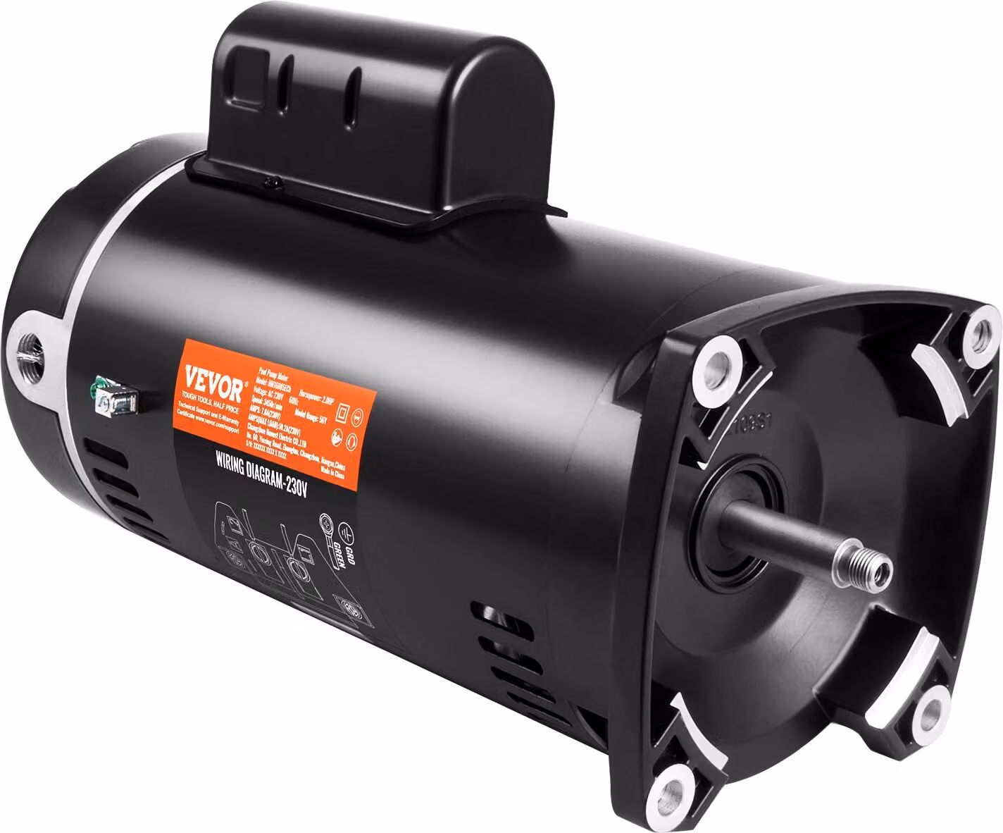 motore della pompa per piscina da 2 CV, telaio 56Y, 230V (7,8 amp) 3450 giri/min, 60Hz, fattore di servizio 1,3, condensatore 50μF/250V, flangia quadrata con rotazione a sinistra Motore sostitutivo