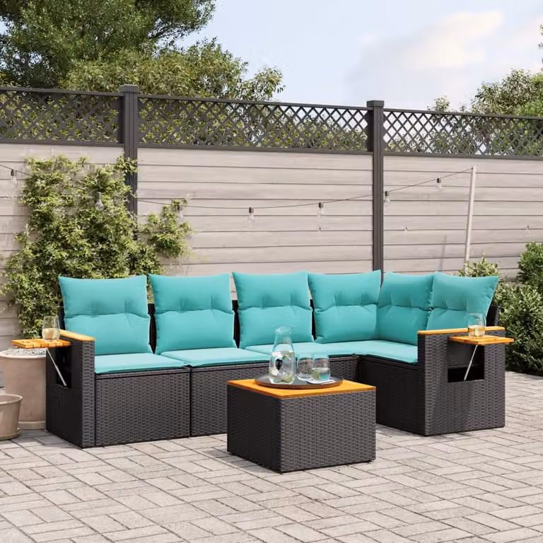 Maison Exclusive - Set Divani da Giardino 6 pz con Cuscini Nero in Polyrattan