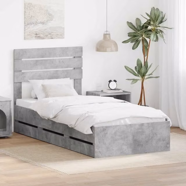 Struttura del letto con cassetto Grigio cemento 90 x 190 cm 3411536