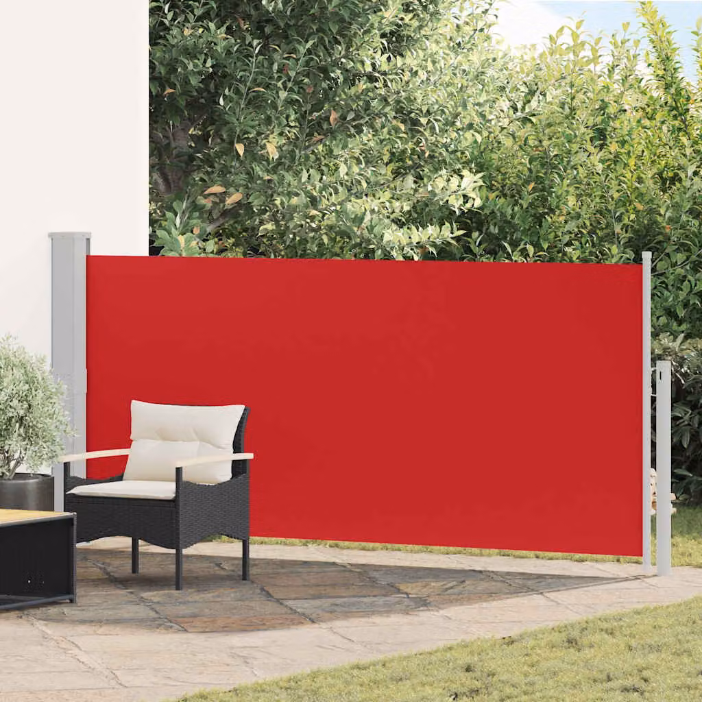 Tenda da Sole Laterale Retrattile vidaXL in Poliestere e Acciaio, Rossa, L: 300 cm, H: 140 cm