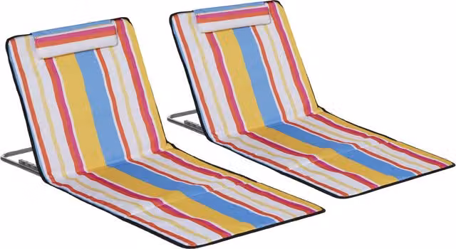 Set di 2 Sdraio da Spiaggia Pieghevoli Outsunny con Schienale Regolabile e Poggiatesta, Multicolore, L/P/H: 53 x 124 x 35-45 cm
