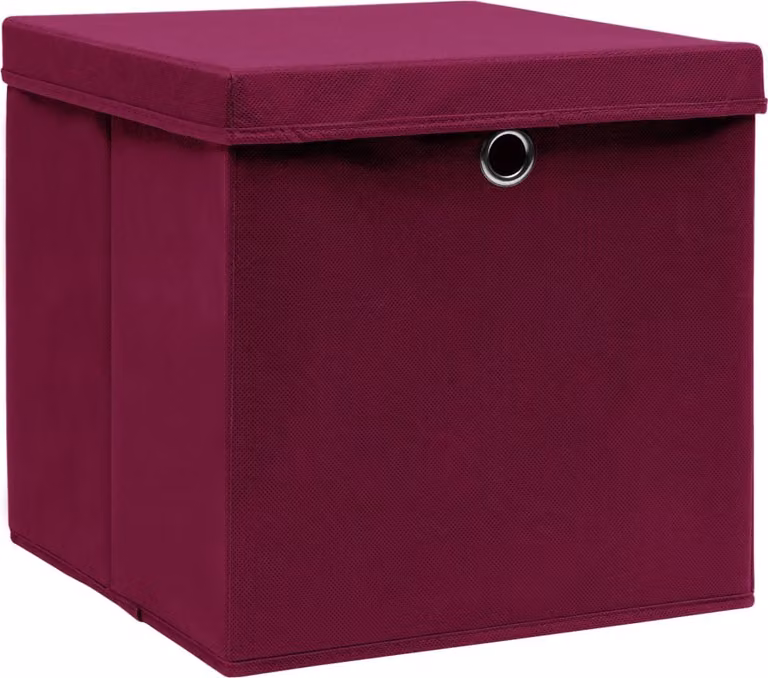 vidaXL Scatole di immagazzinaggio con coperchi 4 pezzi. rosso scuro 32x32x32cm tessuto