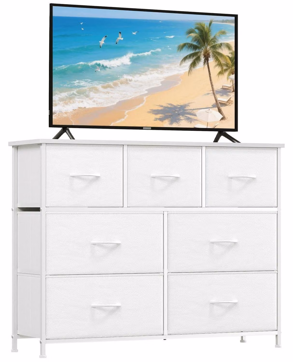 Comodino imbottito con 7 cassetti, colore bianco, dimensioni 100x77x30 cm