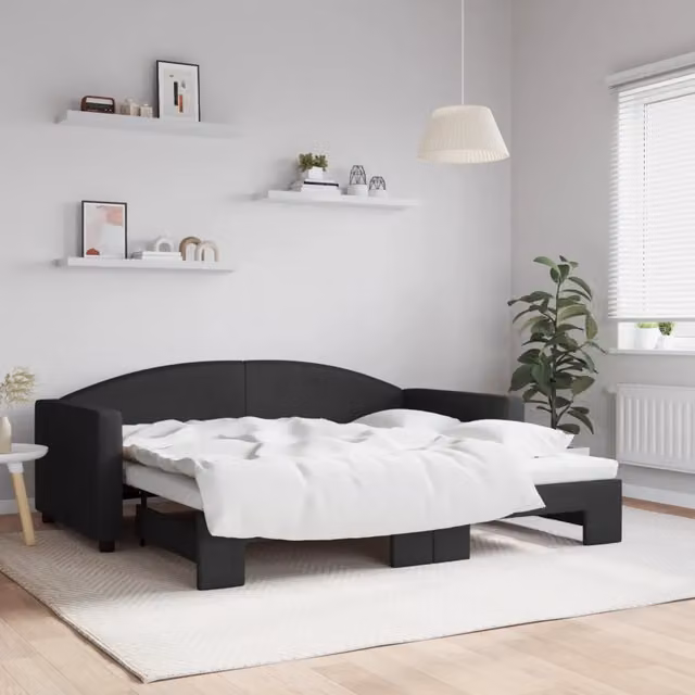 Divano Letto Moderno vidaXL con Letto Estraibile in Tessuto Nero per Soggiorno e Camera da Letto – 1