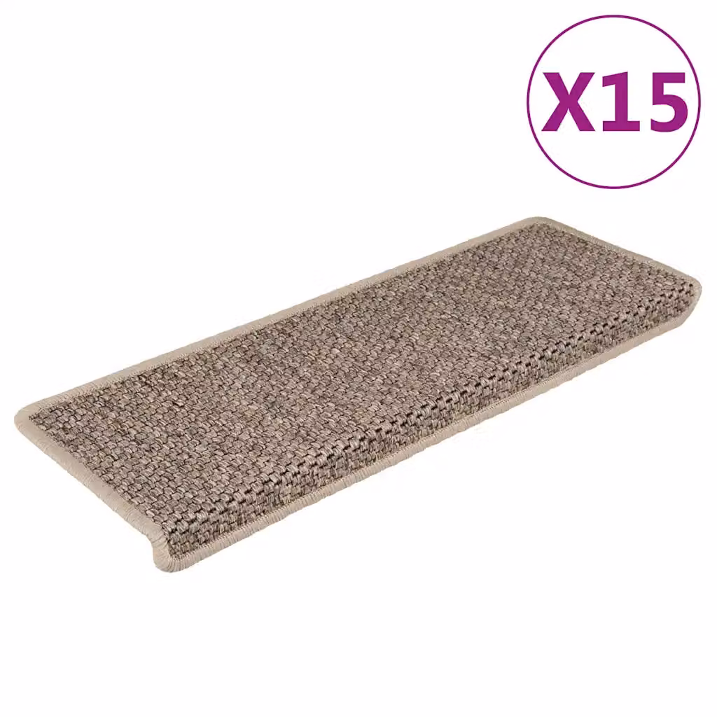 vidaXL Tappeti Adesivi Scale Aspetto Sisal 15 pz 65x21x4cm Beige Scuro