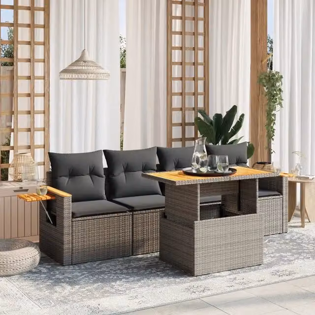 Set Divano da Giardino 5 pz con Cuscini Grigio in Polyrattan 3273398