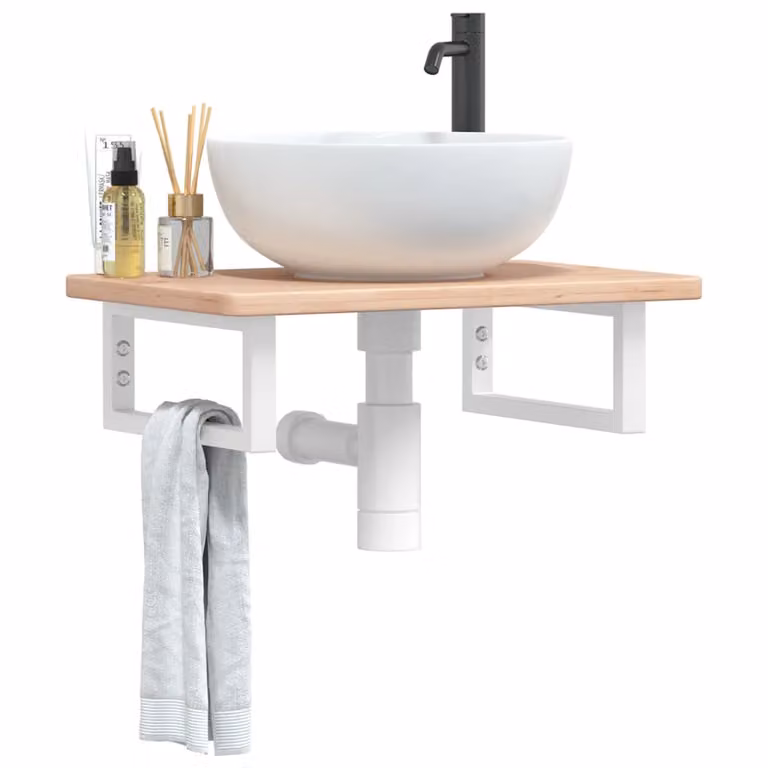 vidaXL Ripiano a Parete per Lavabo in Rovere e Metallo, Design Moderno, Bianco e Marrone, L: 60 cm, P: 40 cm, H: 3 cm