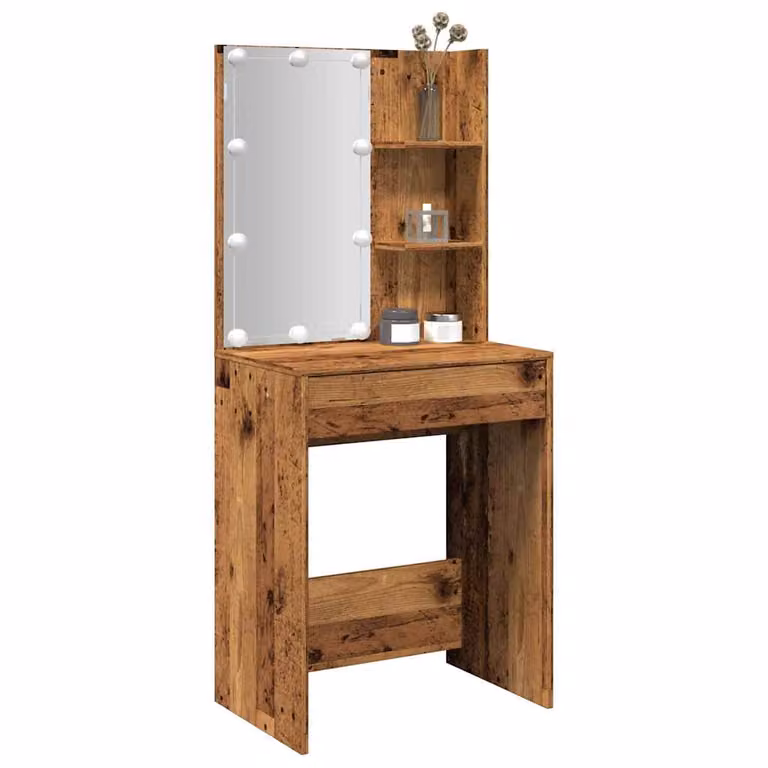 vidaXL Toeletta con LED in Legno Antico Marrone L: 60 cm, P: 40 cm, H: 140 cm